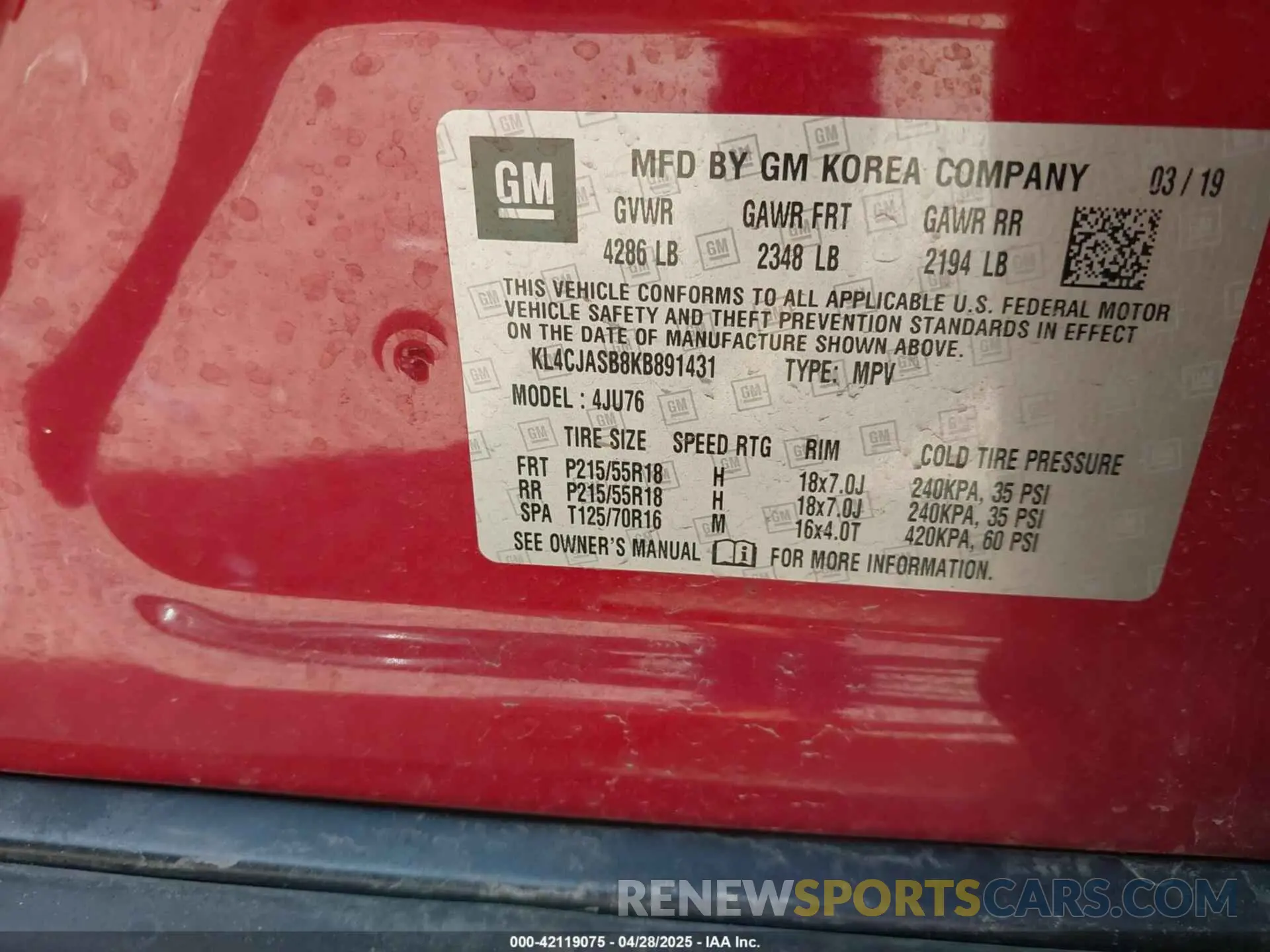 9 Photograph of a damaged car KL4CJASB8KB891431 BUICK ENCORE 2019