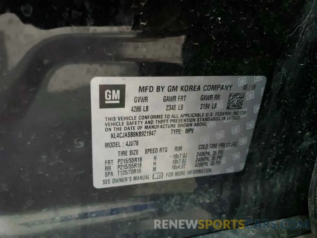 13 Фотография поврежденного автомобиля KL4CJASB8KB921947 BUICK ENCORE 2019