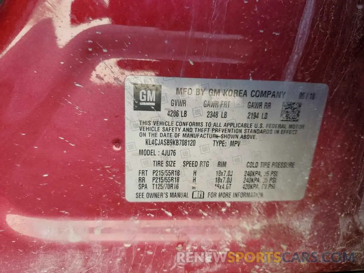 13 Фотография поврежденного автомобиля KL4CJASB9KB708120 BUICK ENCORE 2019