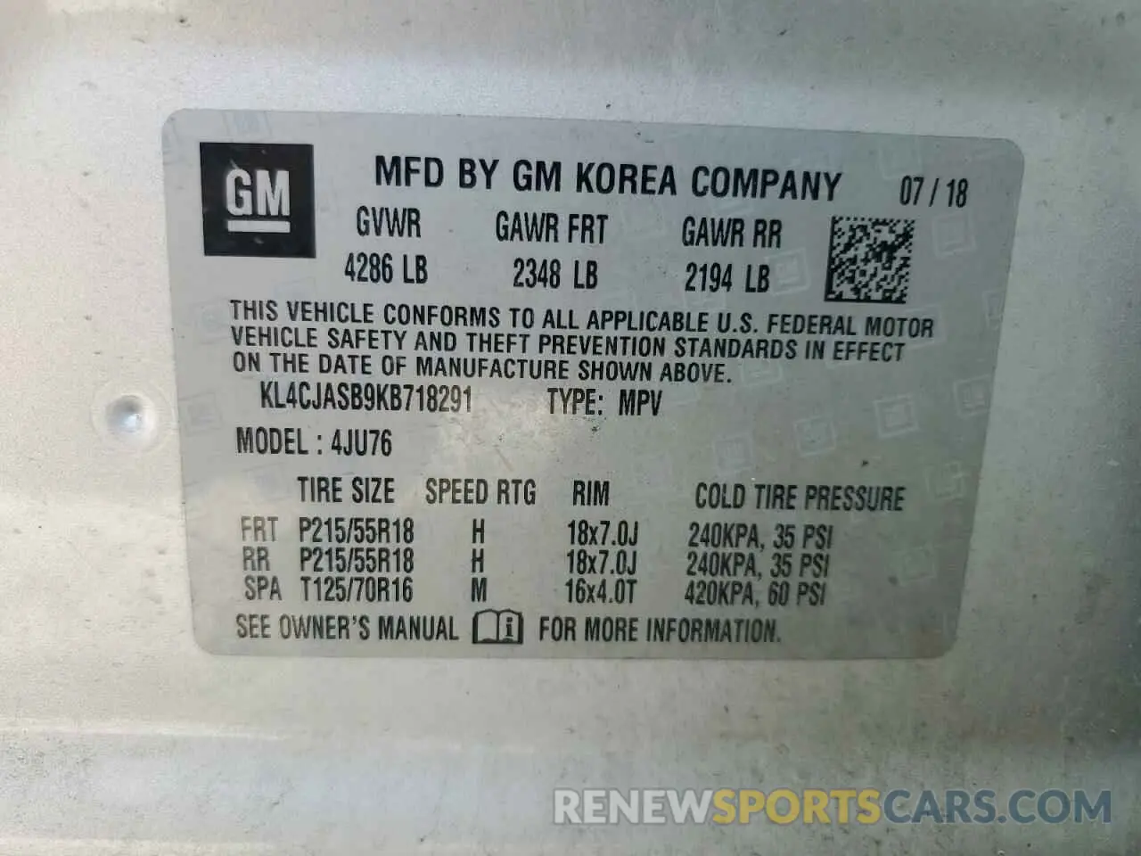 14 Photograph of a damaged car KL4CJASB9KB718291 BUICK ENCORE 2019