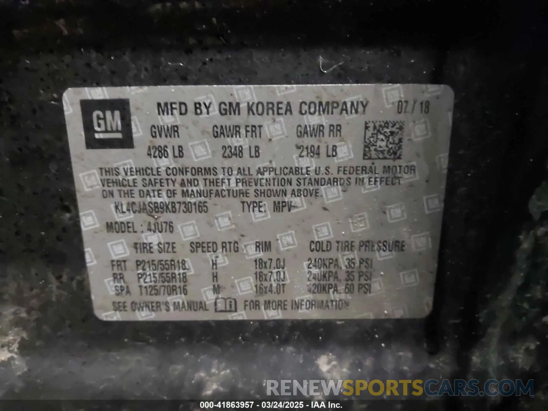 9 Фотография поврежденного автомобиля KL4CJASB9KB730165 BUICK ENCORE 2019
