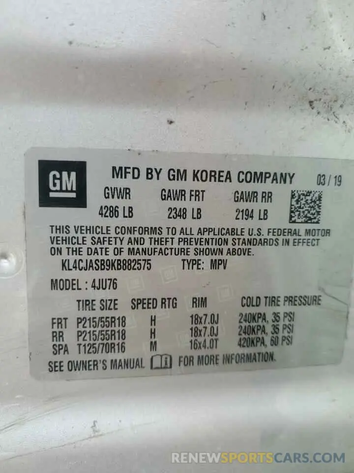 13 Photograph of a damaged car KL4CJASB9KB882575 BUICK ENCORE 2019