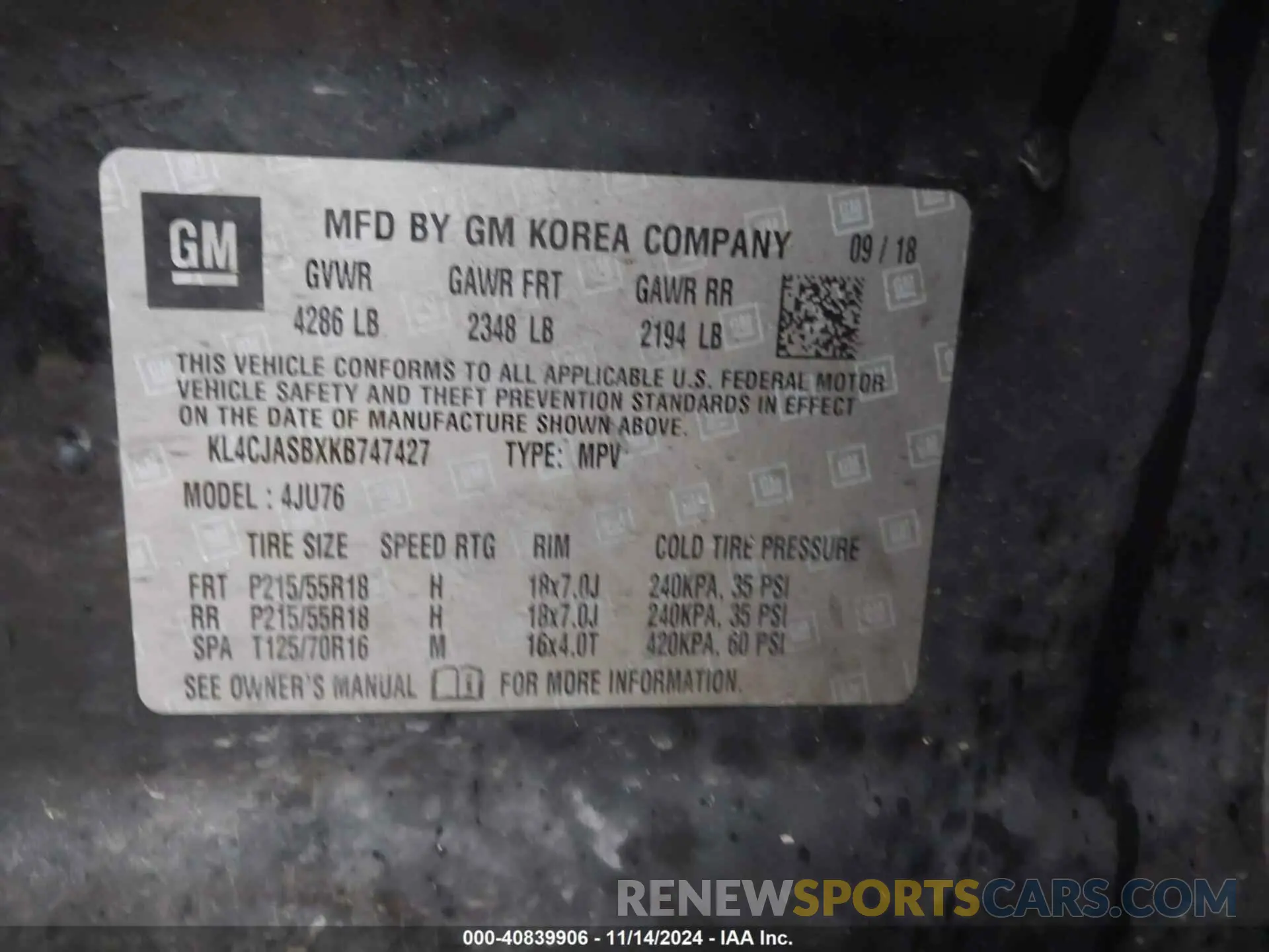 9 Photograph of a damaged car KL4CJASBXKB747427 BUICK ENCORE 2019