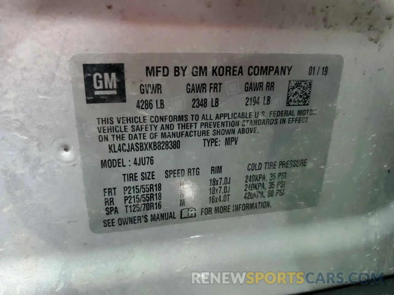 13 Photograph of a damaged car KL4CJASBXKB828380 BUICK ENCORE 2019