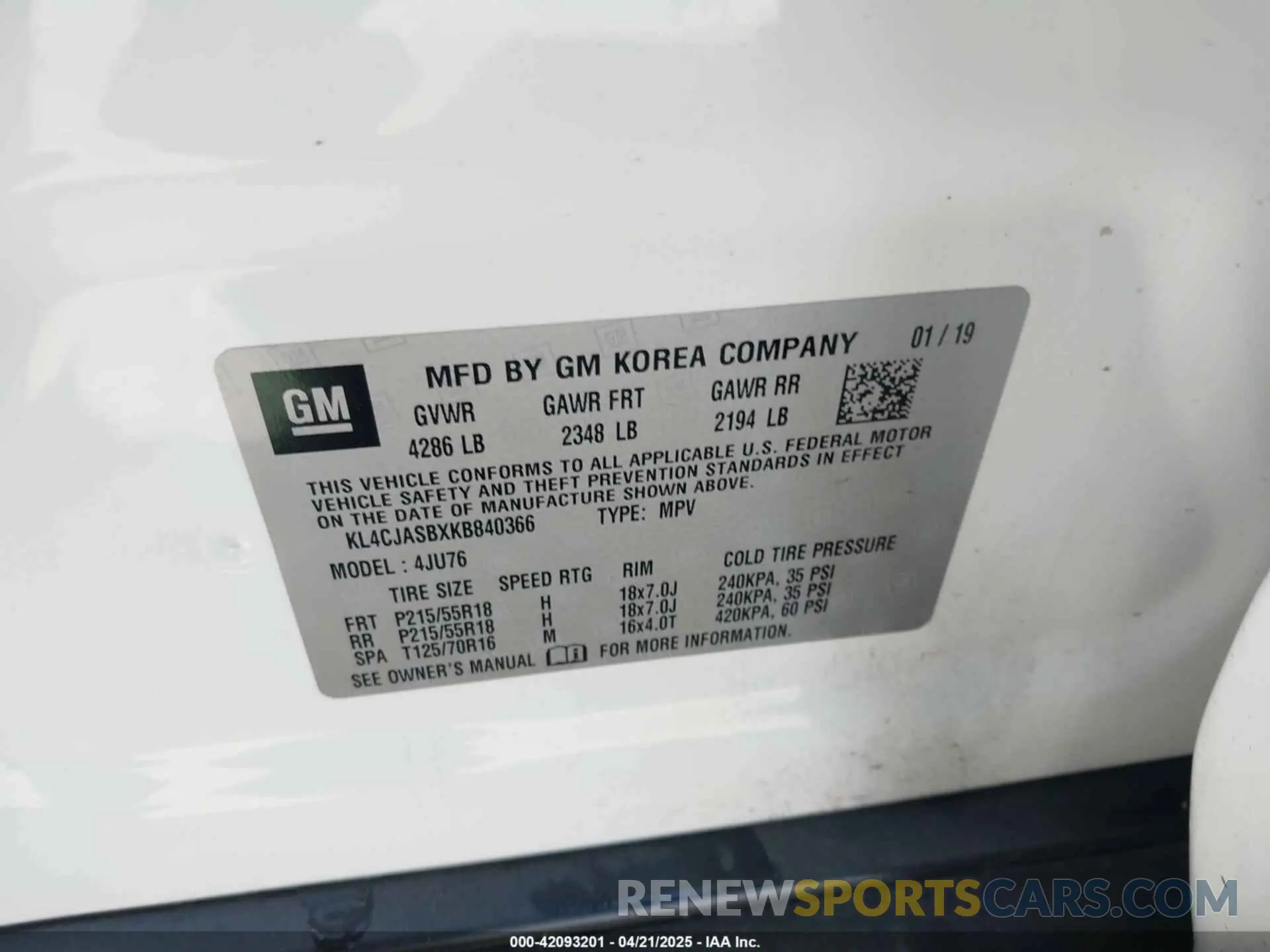9 Photograph of a damaged car KL4CJASBXKB840366 BUICK ENCORE 2019