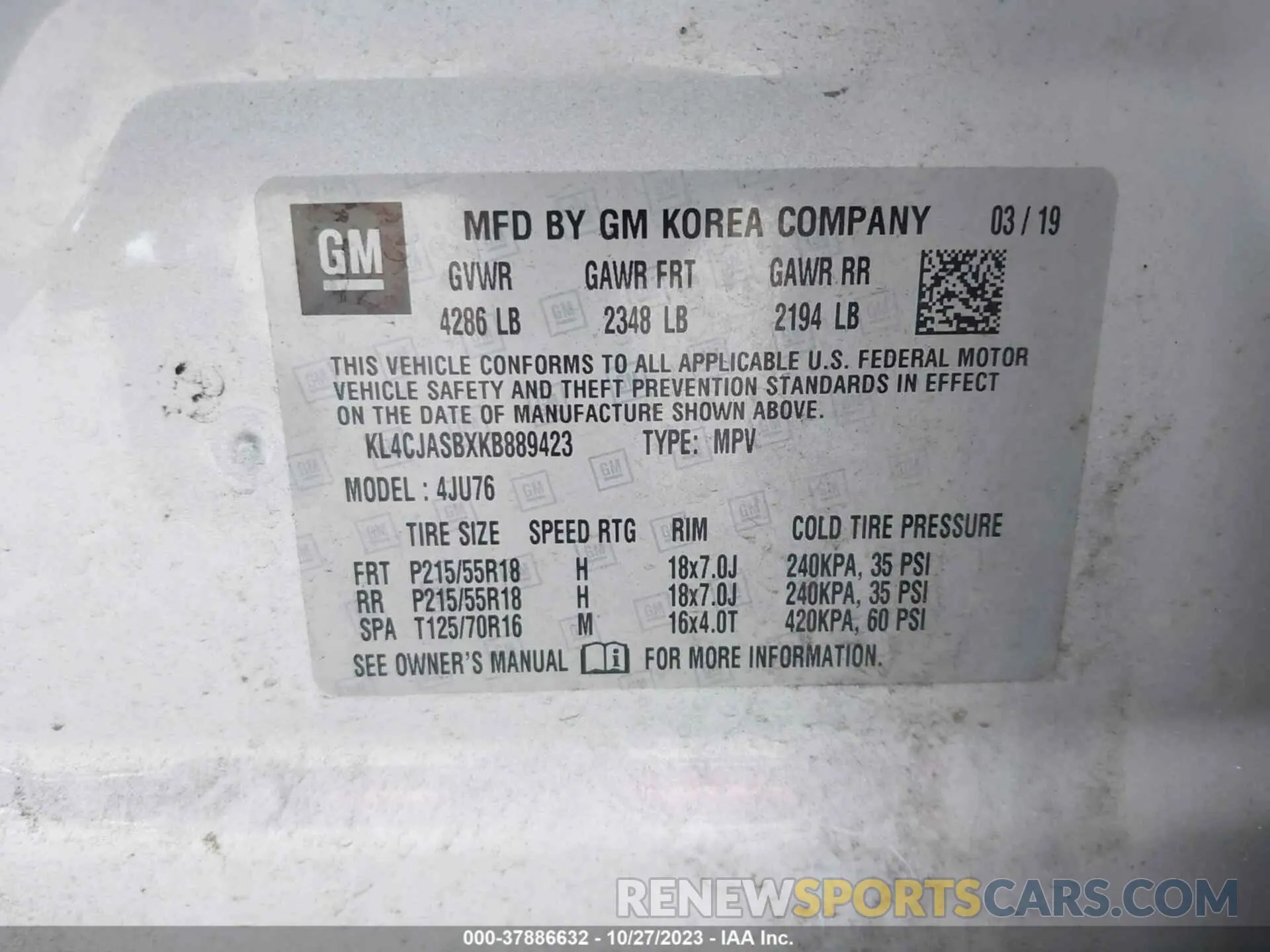 9 Photograph of a damaged car KL4CJASBXKB889423 BUICK ENCORE 2019