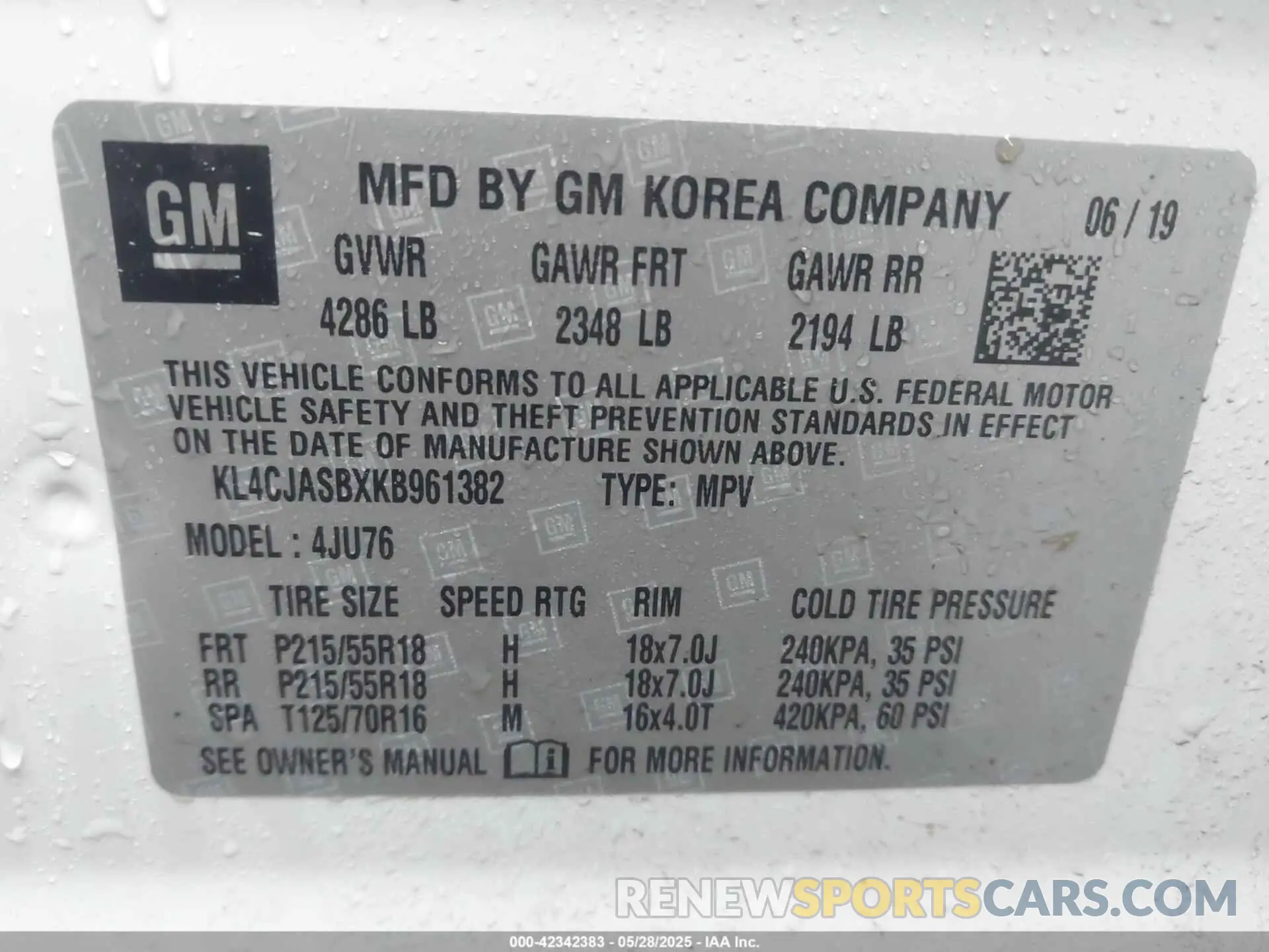 9 Photograph of a damaged car KL4CJASBXKB961382 BUICK ENCORE 2019