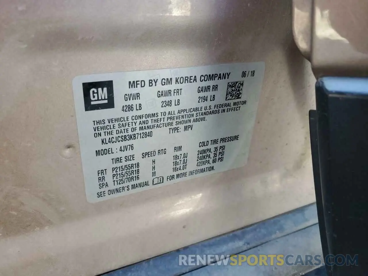 14 Photograph of a damaged car KL4CJCSB3KB712840 BUICK ENCORE 2019