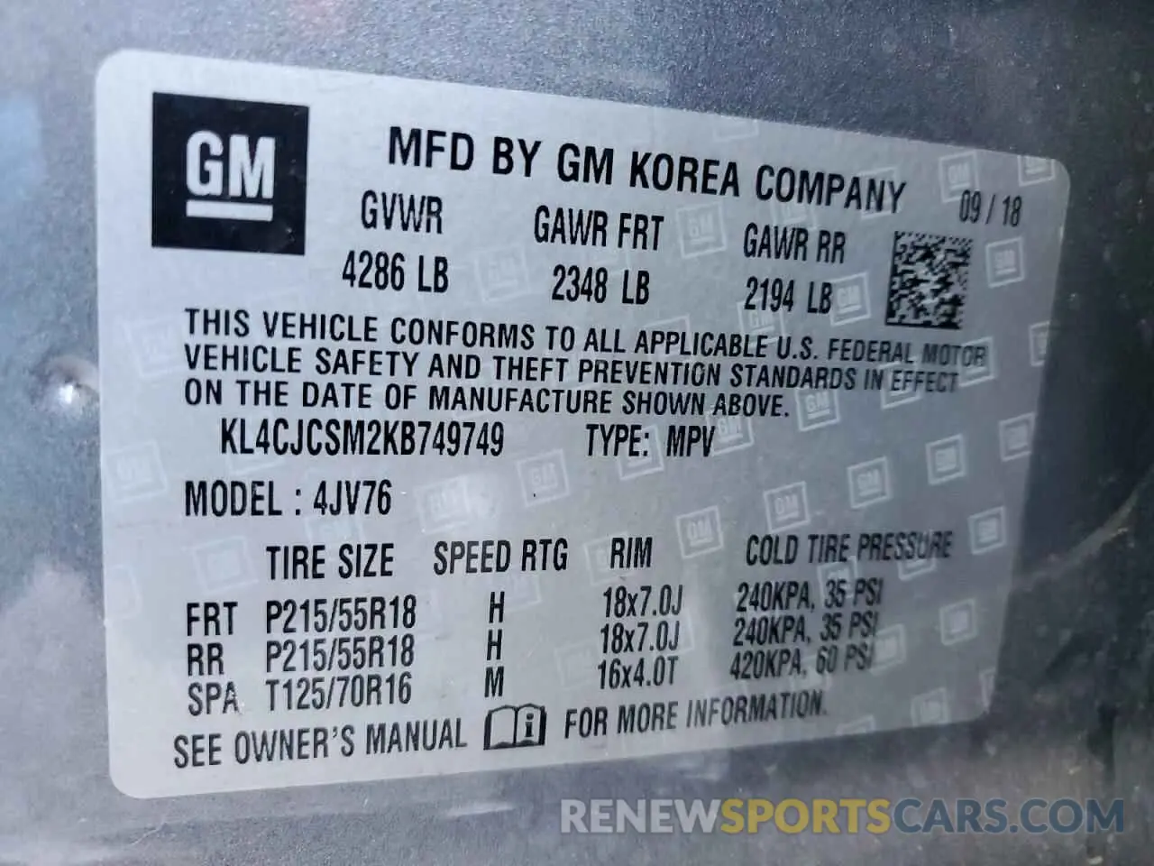 13 Photograph of a damaged car KL4CJCSM2KB749749 BUICK ENCORE 2019
