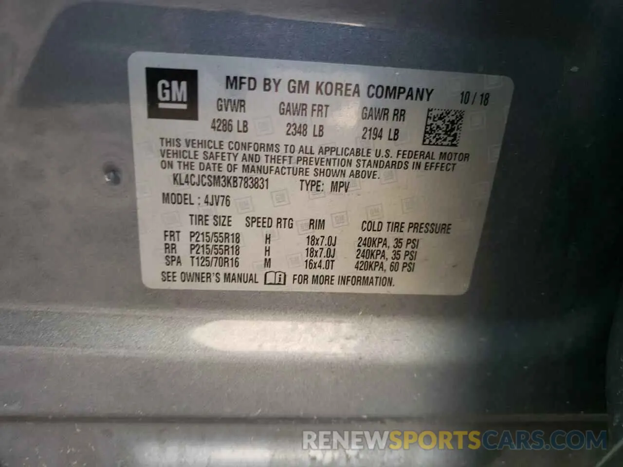 13 Photograph of a damaged car KL4CJCSM3KB783831 BUICK ENCORE 2019