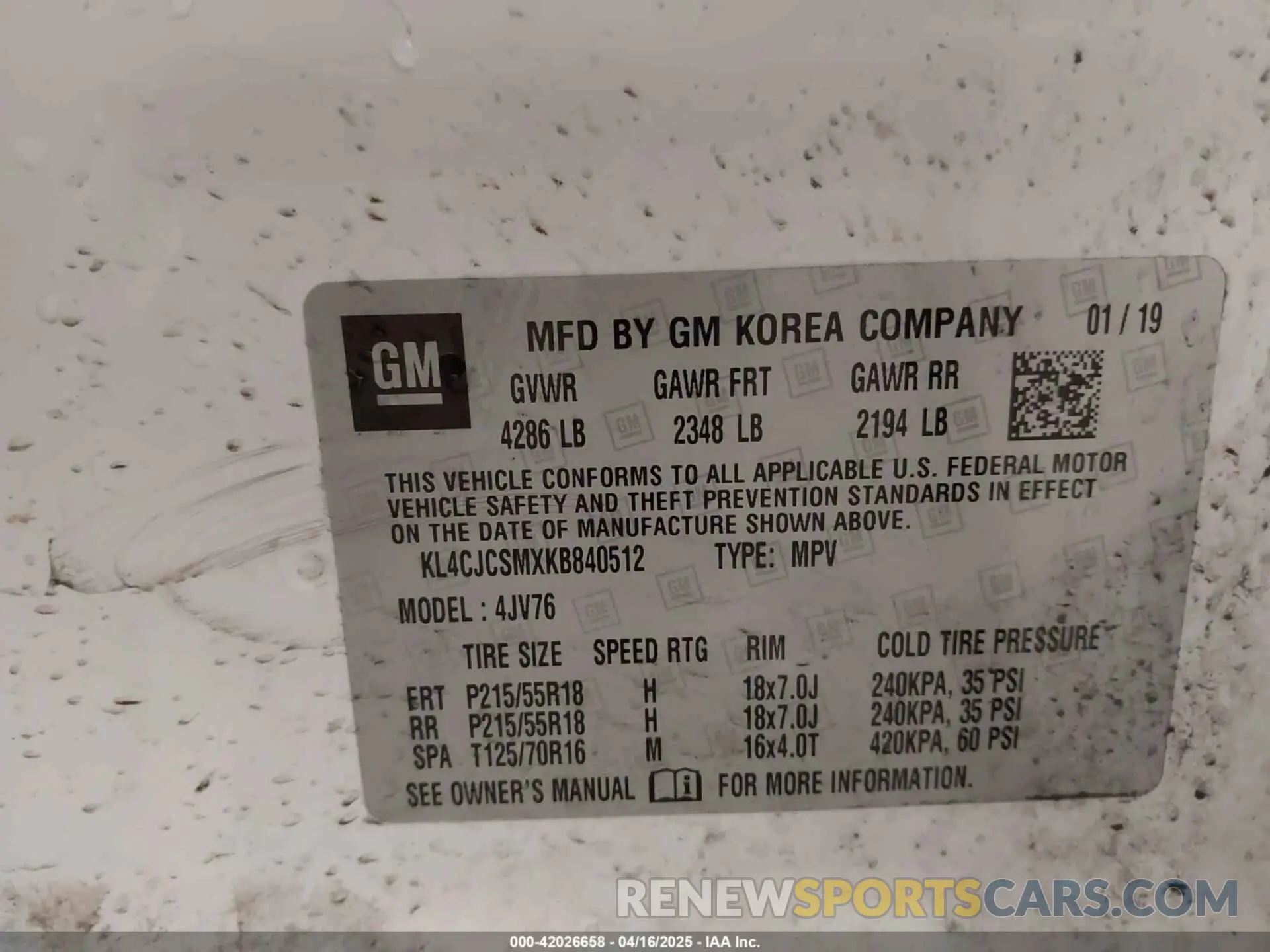 9 Photograph of a damaged car KL4CJCSMXKB840512 BUICK ENCORE 2019