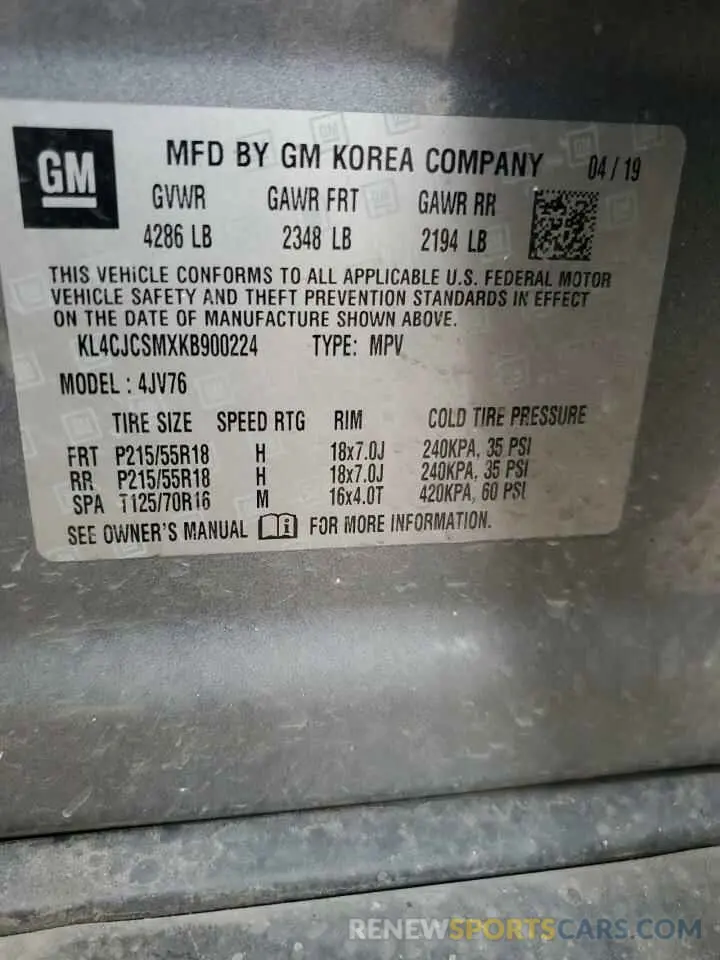 12 Фотография поврежденного автомобиля KL4CJCSMXKB900224 BUICK ENCORE 2019