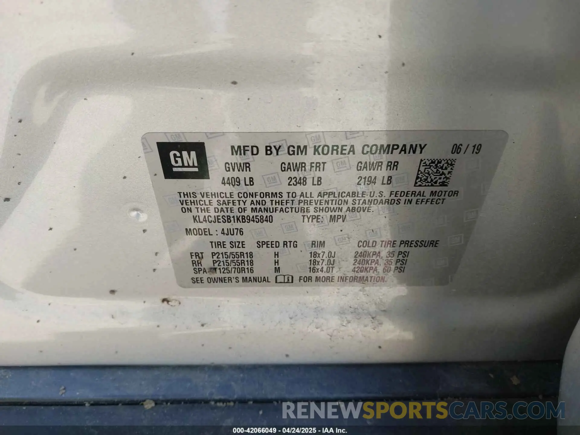9 Photograph of a damaged car KL4CJESB1KB945840 BUICK ENCORE 2019