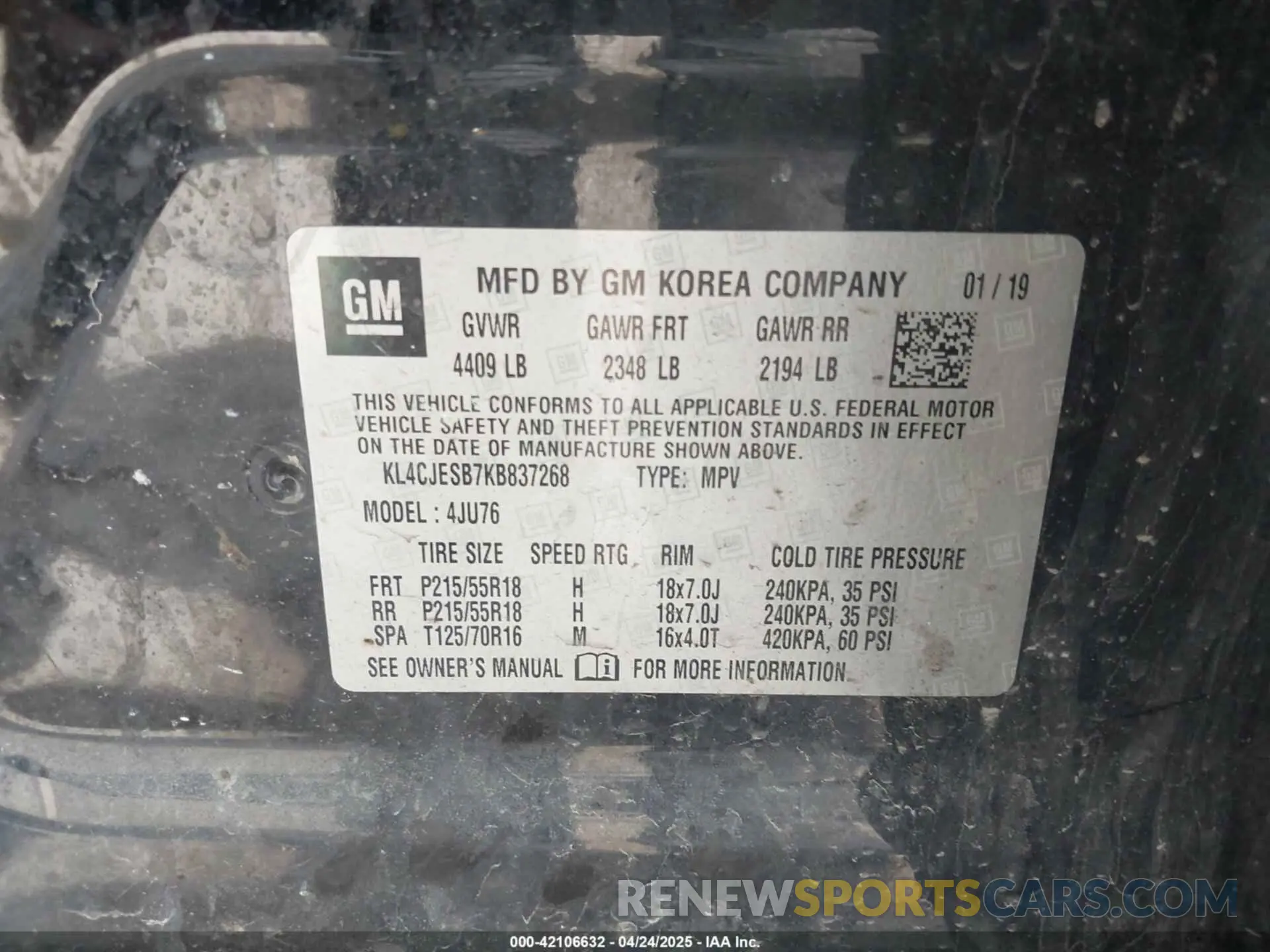 9 Photograph of a damaged car KL4CJESB7KB837268 BUICK ENCORE 2019