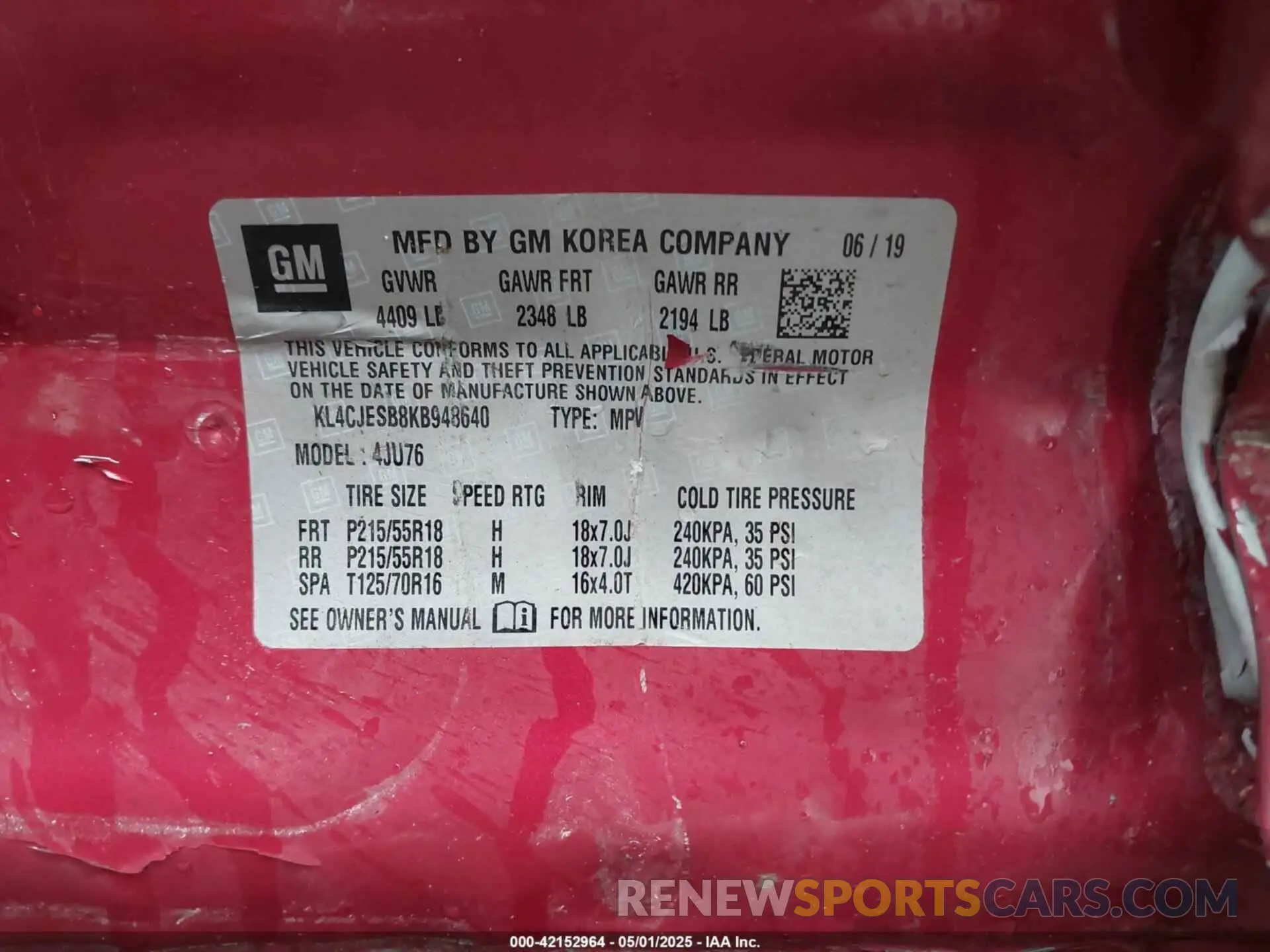 9 Photograph of a damaged car KL4CJESB8KB948640 BUICK ENCORE 2019