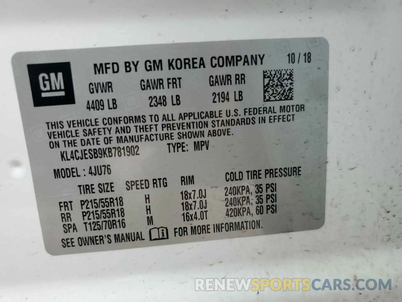 13 Photograph of a damaged car KL4CJESB9KB781902 BUICK ENCORE 2019