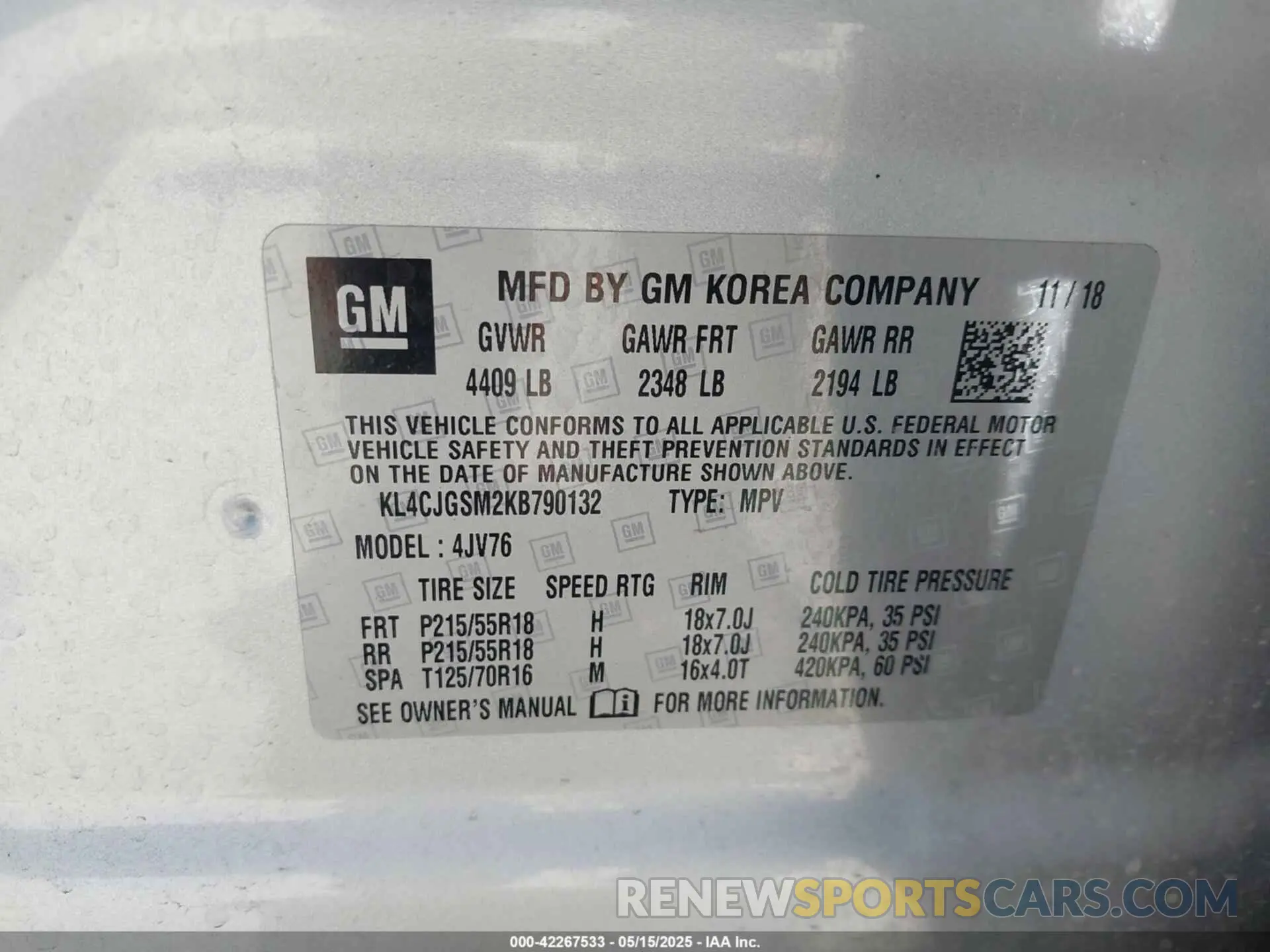 9 Фотография поврежденного автомобиля KL4CJGSM2KB790132 BUICK ENCORE 2019