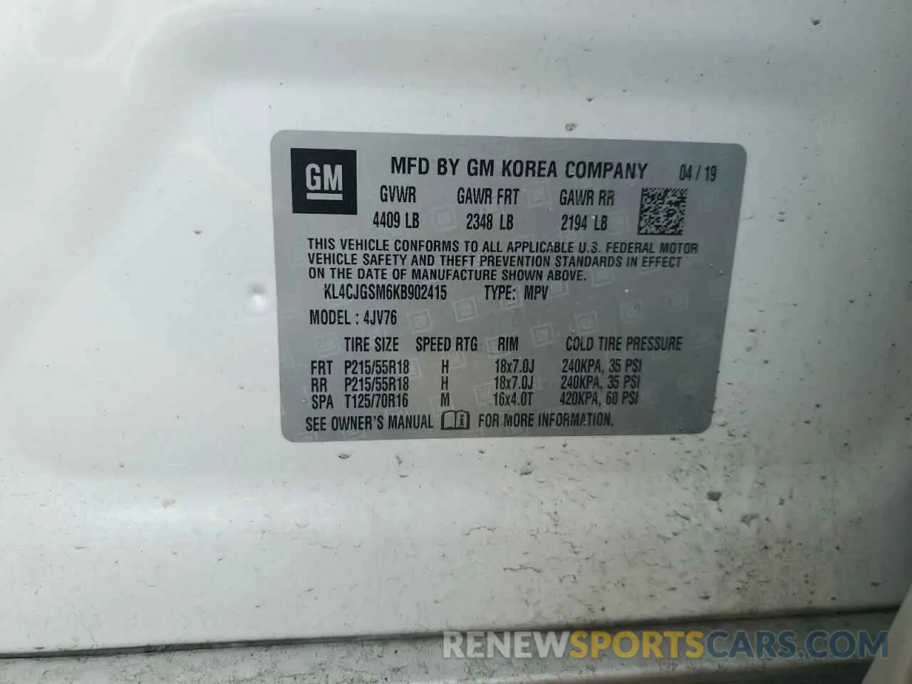 12 Photograph of a damaged car KL4CJGSM6KB902415 BUICK ENCORE 2019
