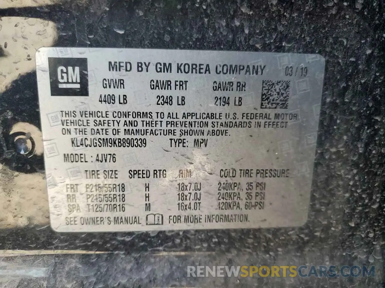 15 Photograph of a damaged car KL4CJGSM9KB890339 BUICK ENCORE 2019