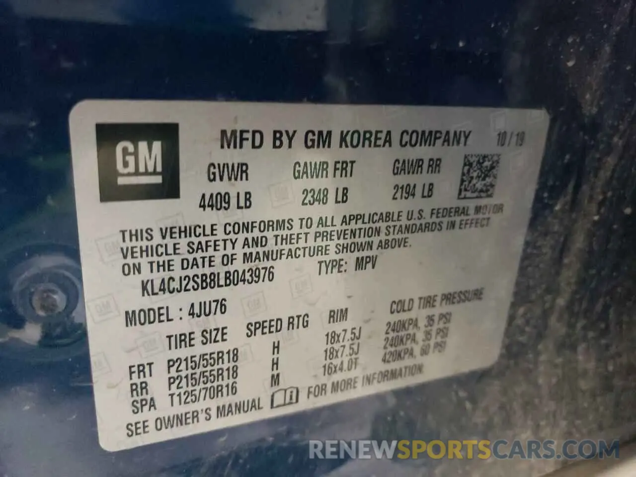 13 Фотография поврежденного автомобиля KL4CJ2SB8LB043976 BUICK ENCORE 2020