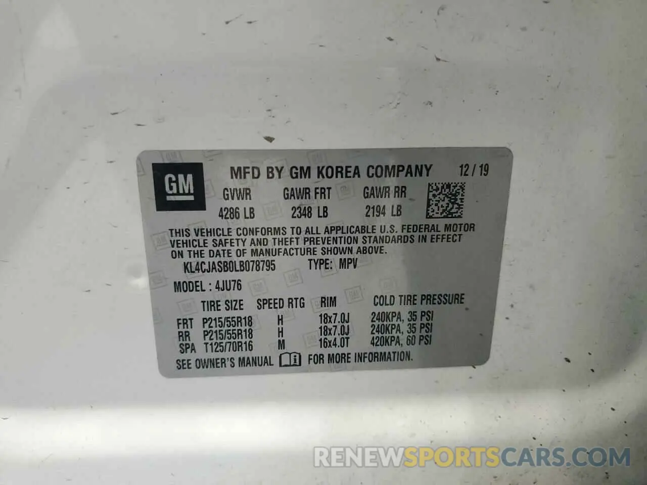 13 Photograph of a damaged car KL4CJASB0LB078795 BUICK ENCORE 2020