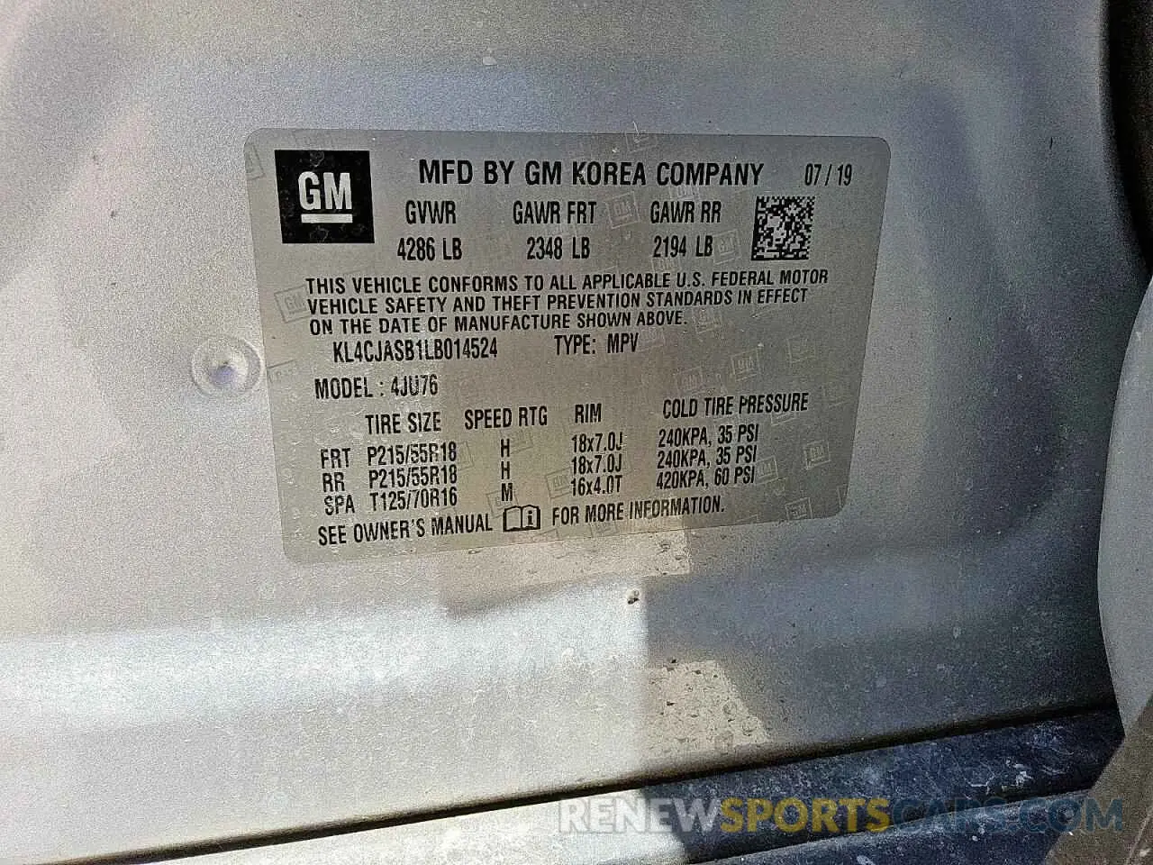 14 Photograph of a damaged car KL4CJASB1LB014524 BUICK ENCORE 2020