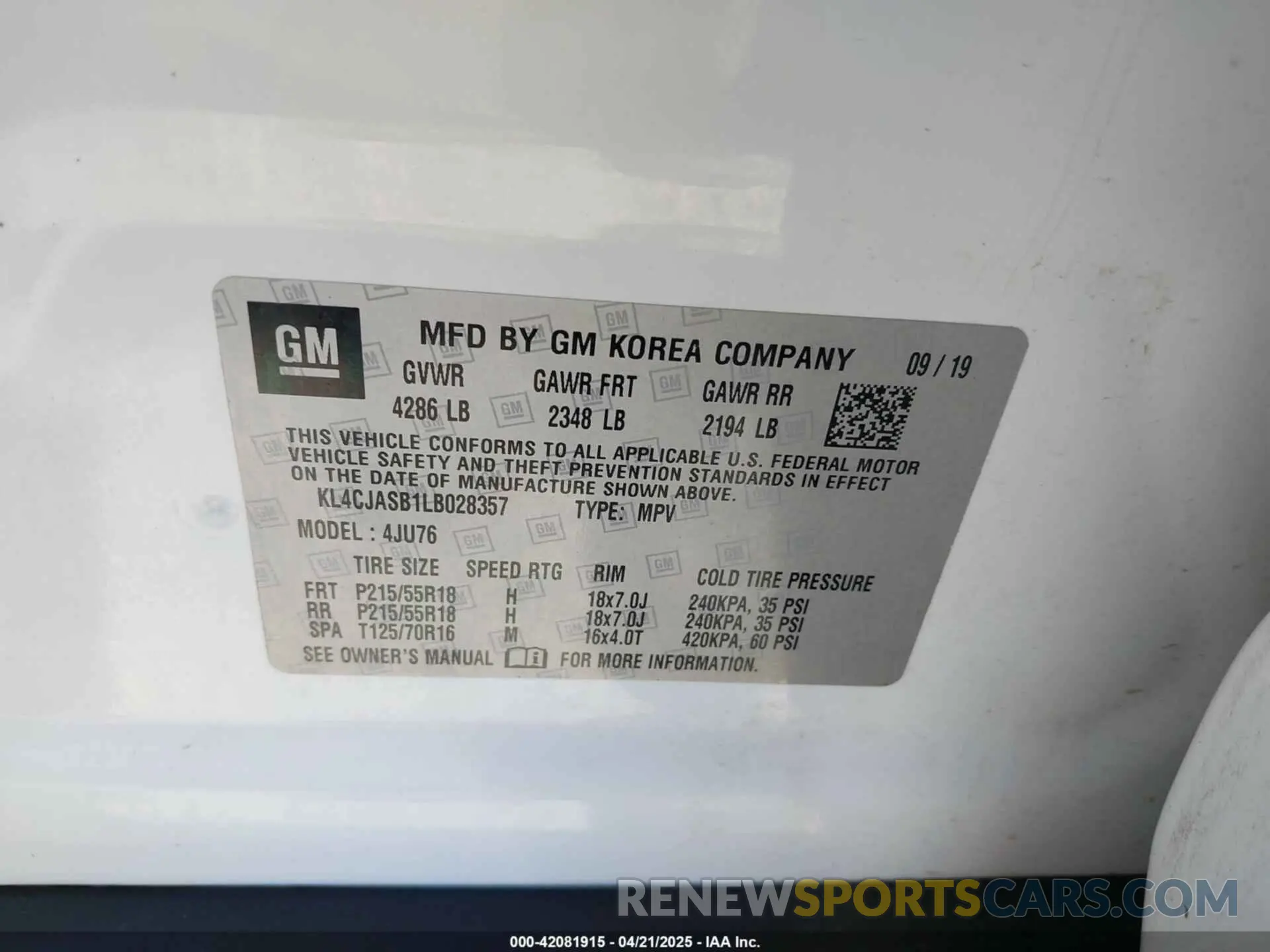 9 Photograph of a damaged car KL4CJASB1LB028357 BUICK ENCORE 2020