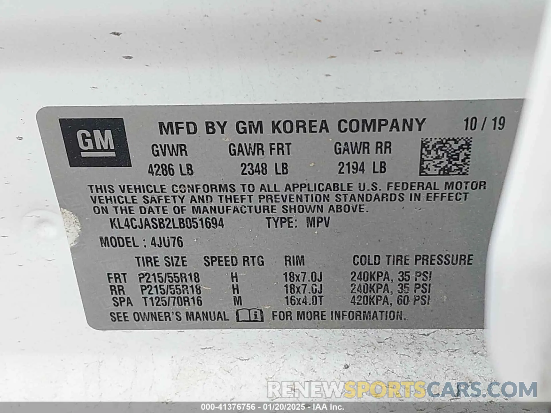 9 Фотография поврежденного автомобиля KL4CJASB2LB051694 BUICK ENCORE 2020