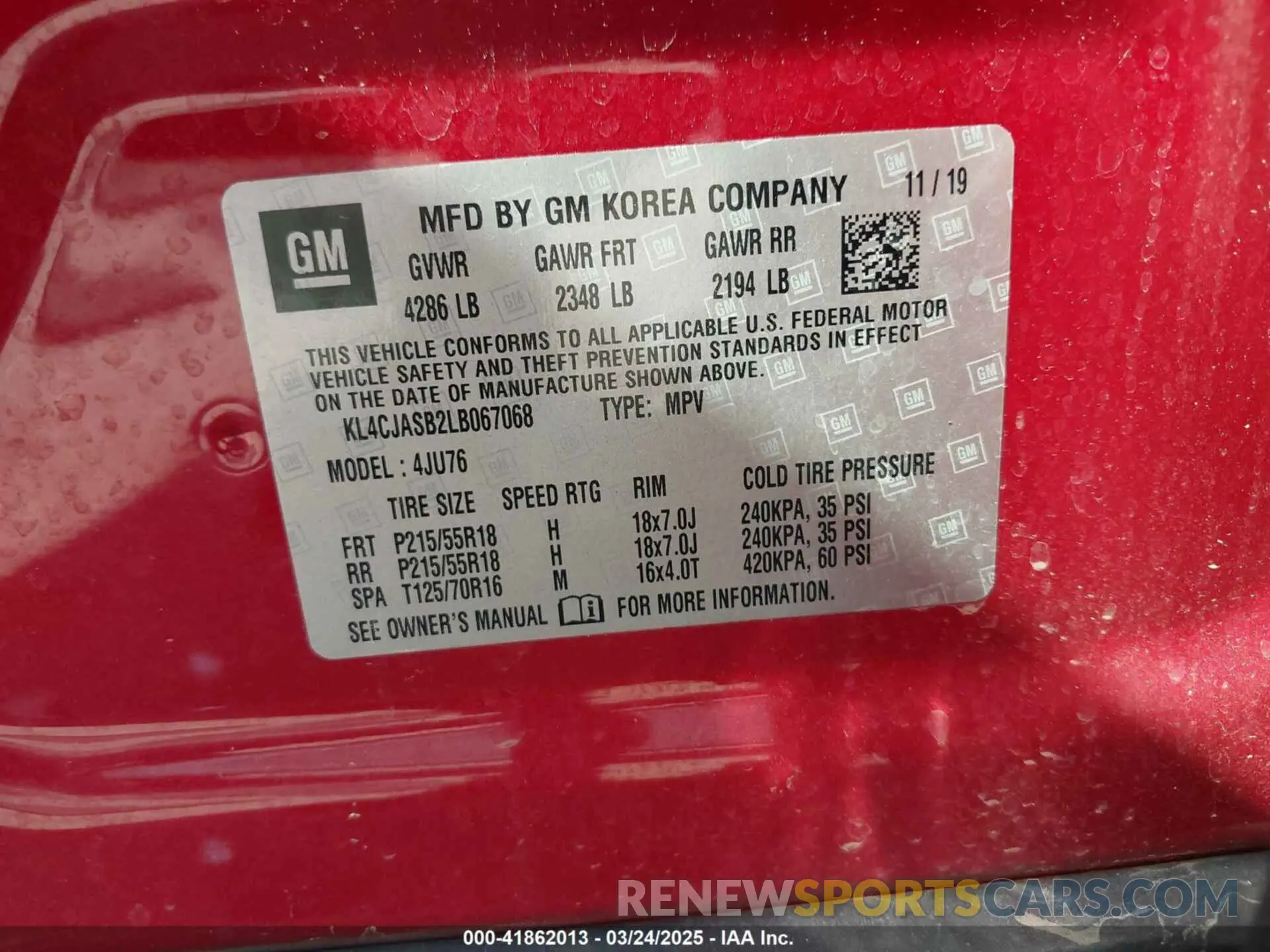 9 Фотография поврежденного автомобиля KL4CJASB2LB067068 BUICK ENCORE 2020