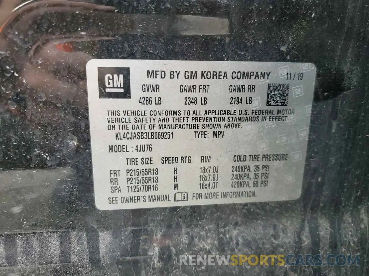 13 Фотография поврежденного автомобиля KL4CJASB3LB069251 BUICK ENCORE 2020