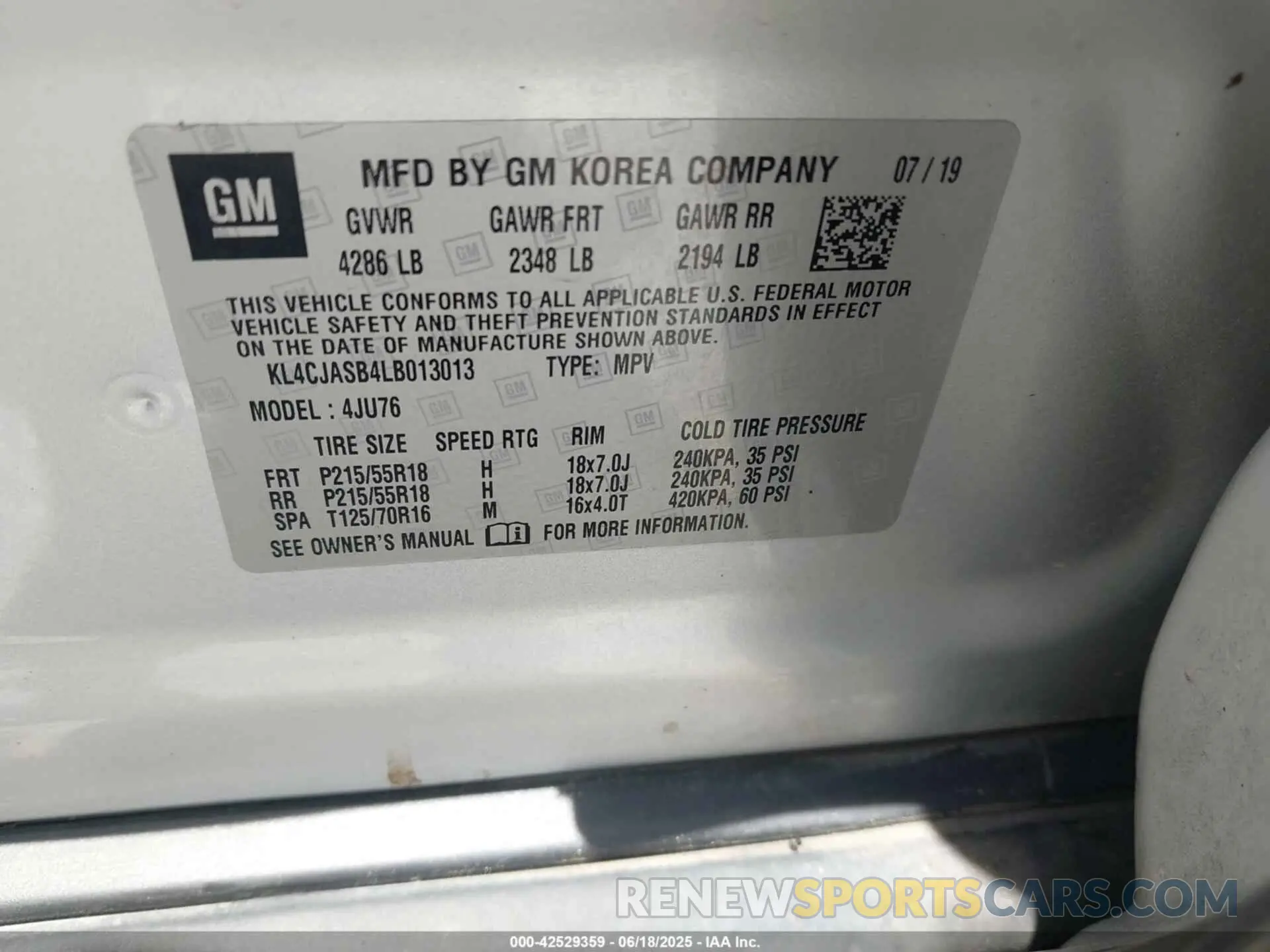9 Фотография поврежденного автомобиля KL4CJASB4LB013013 BUICK ENCORE 2020