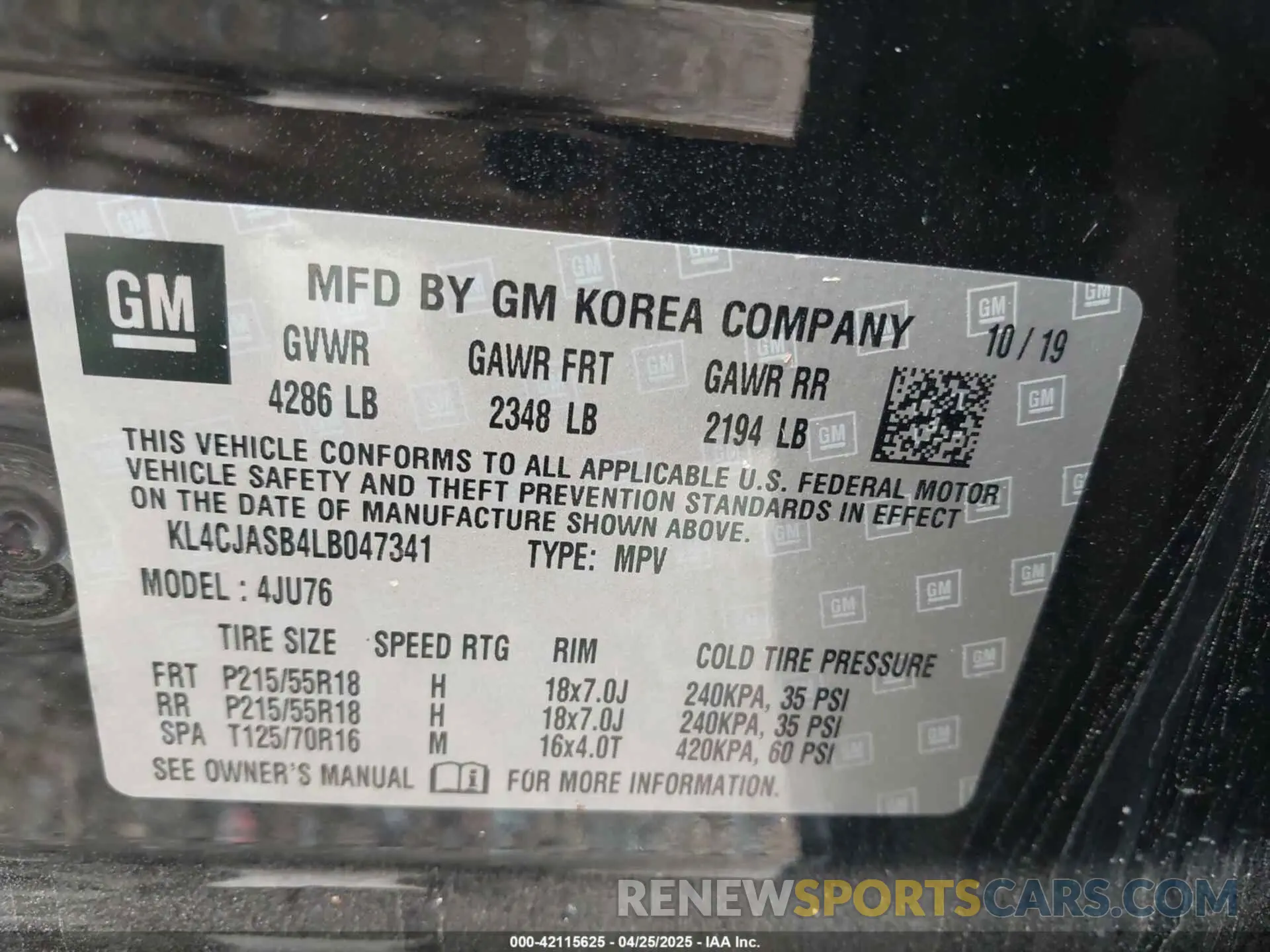 9 Фотография поврежденного автомобиля KL4CJASB4LB047341 BUICK ENCORE 2020