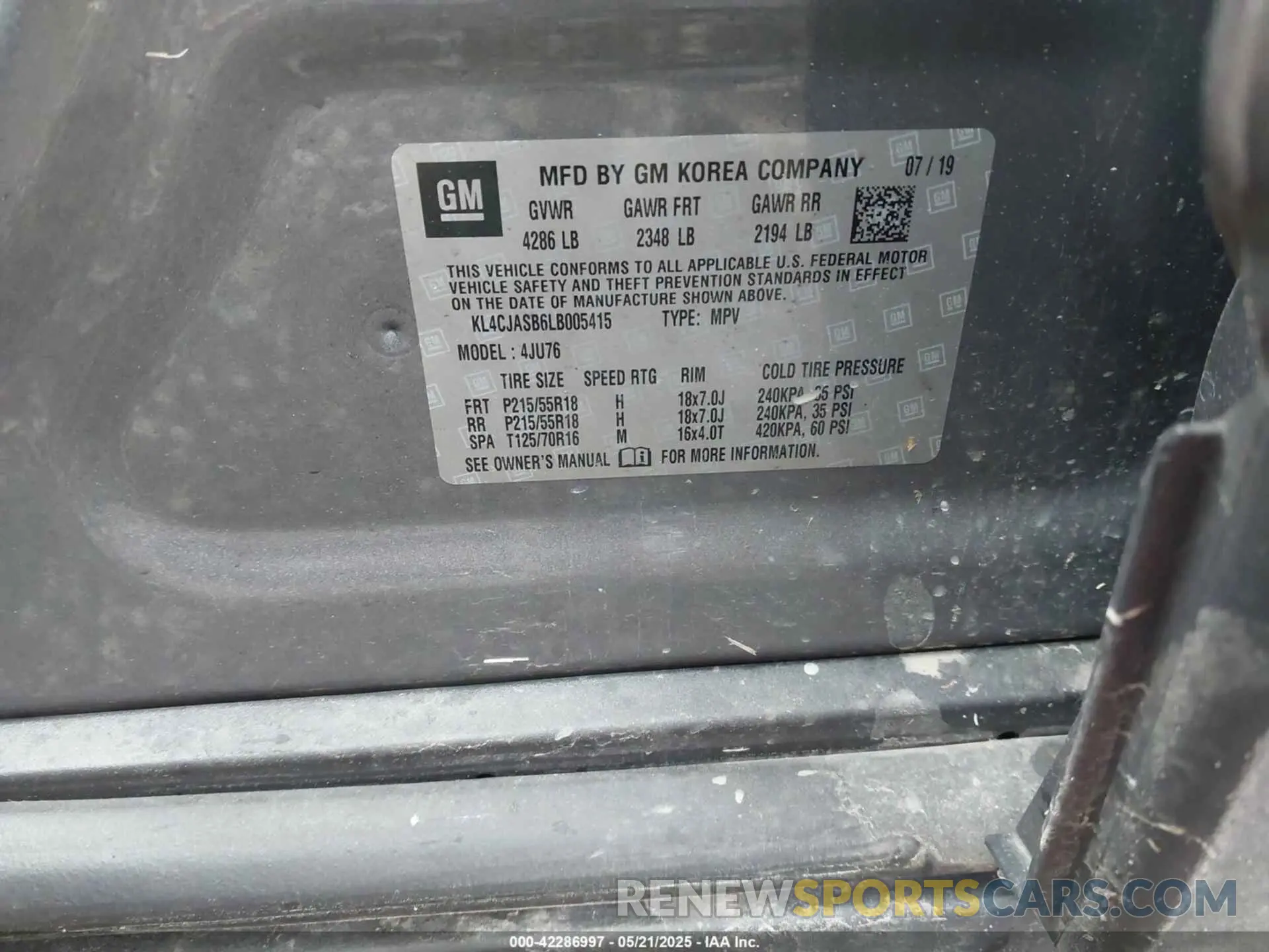 9 Фотография поврежденного автомобиля KL4CJASB6LB005415 BUICK ENCORE 2020