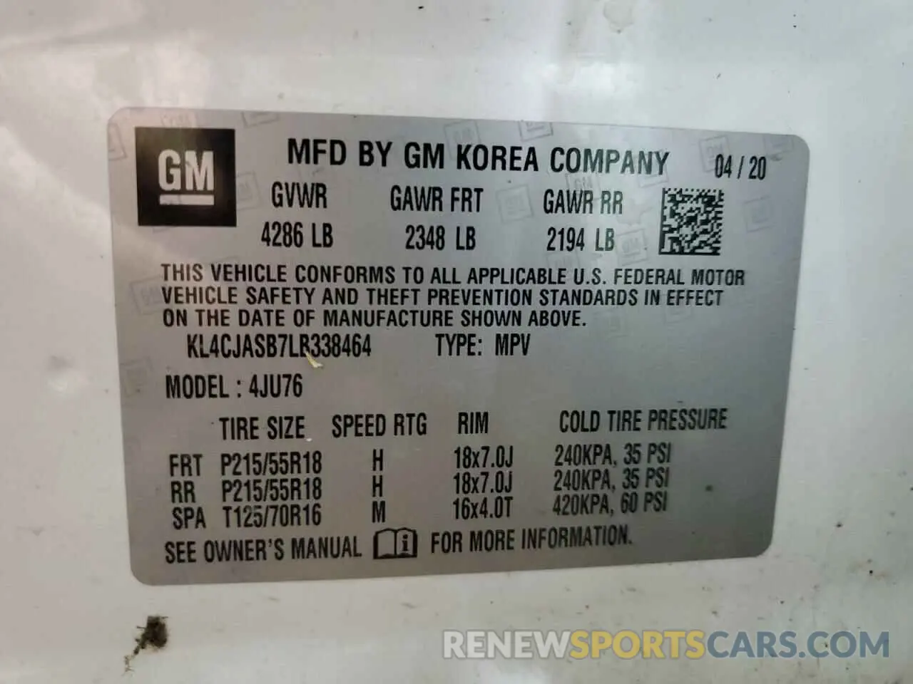 13 Photograph of a damaged car KL4CJASB7LB338464 BUICK ENCORE 2020