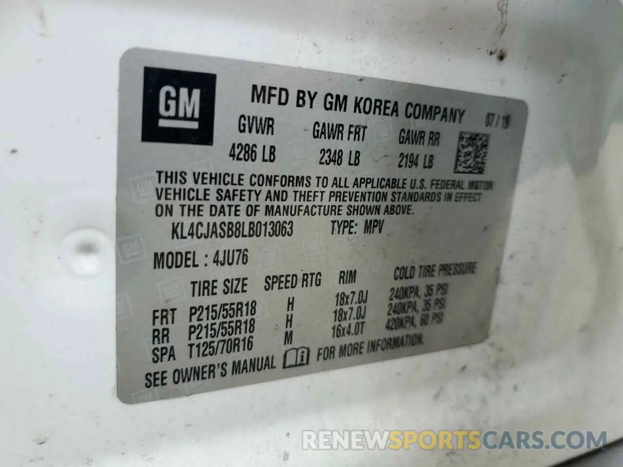 12 Photograph of a damaged car KL4CJASB8LB013063 BUICK ENCORE 2020