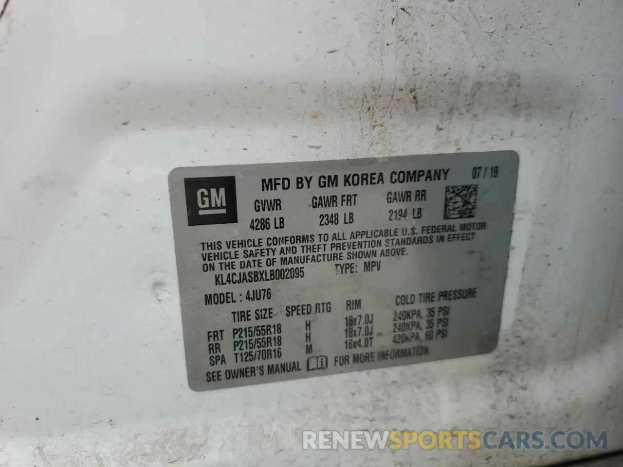 12 Photograph of a damaged car KL4CJASBXLB002095 BUICK ENCORE 2020