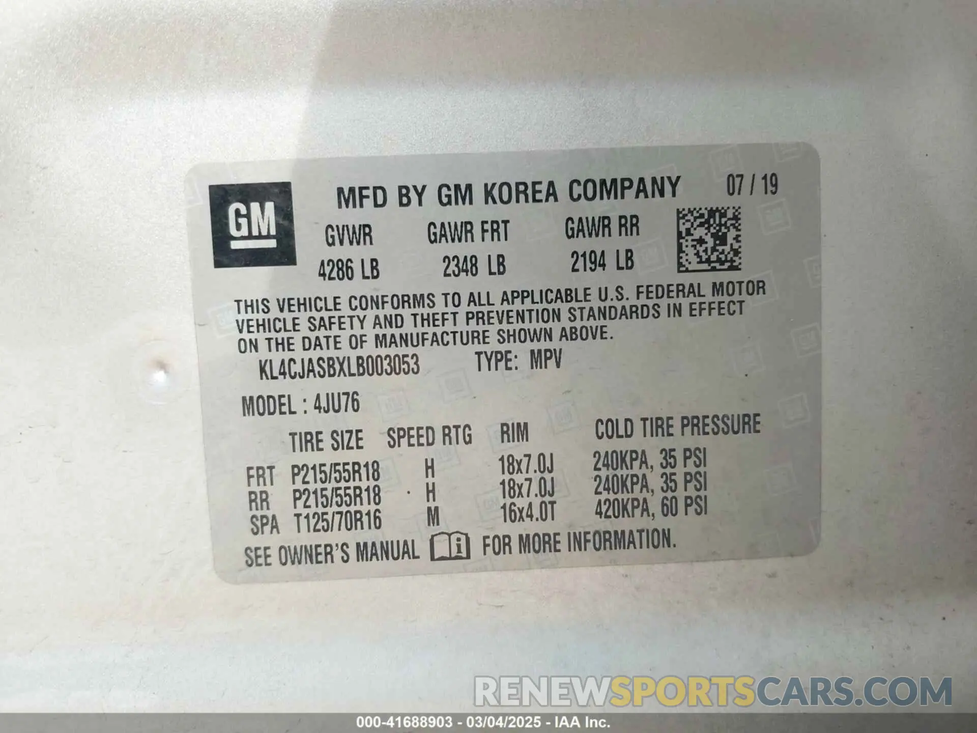9 Photograph of a damaged car KL4CJASBXLB003053 BUICK ENCORE 2020