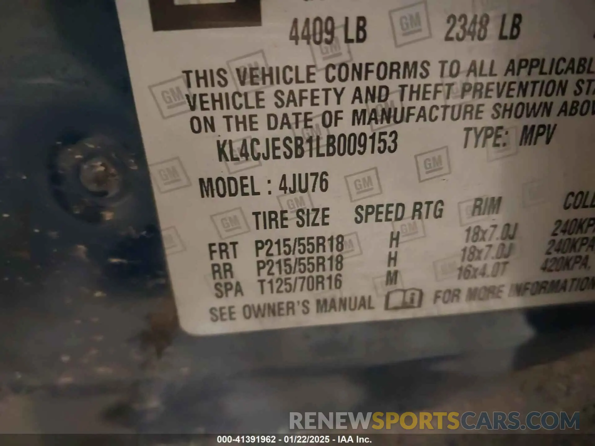 9 Photograph of a damaged car KL4CJESB1LB009153 BUICK ENCORE 2020