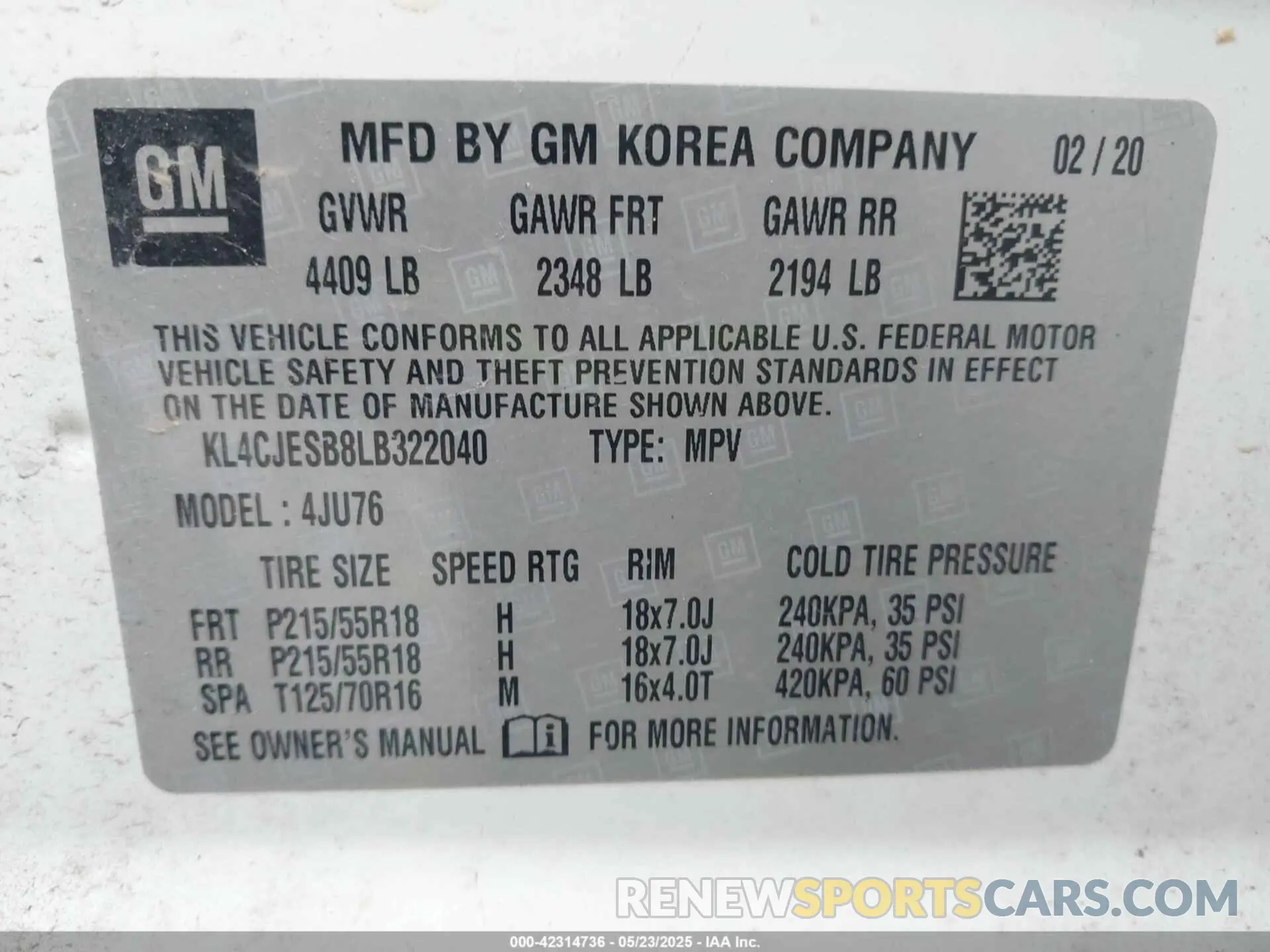 9 Photograph of a damaged car KL4CJESB8LB322040 BUICK ENCORE 2020