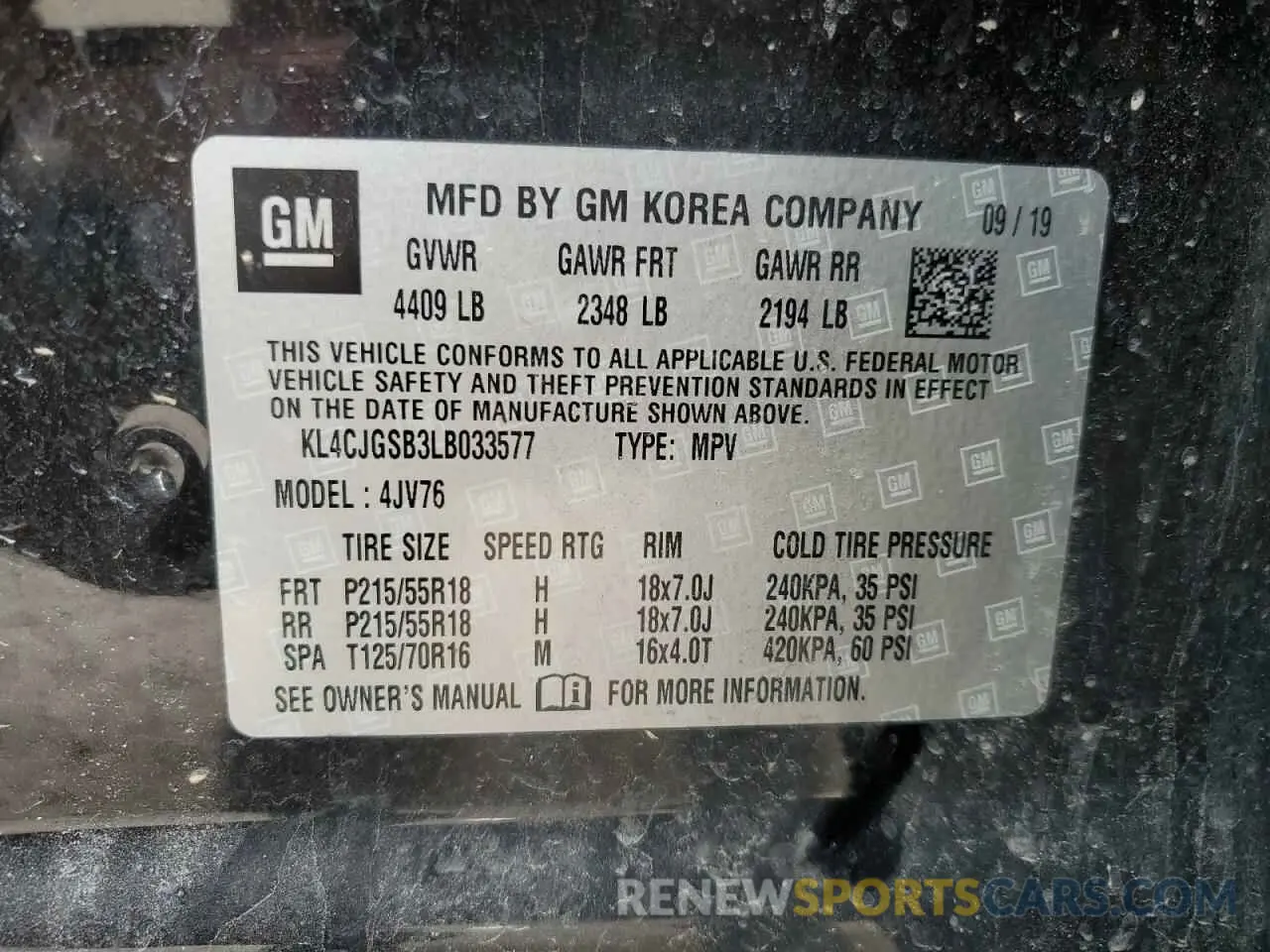 13 Photograph of a damaged car KL4CJGSB3LB033577 BUICK ENCORE 2020