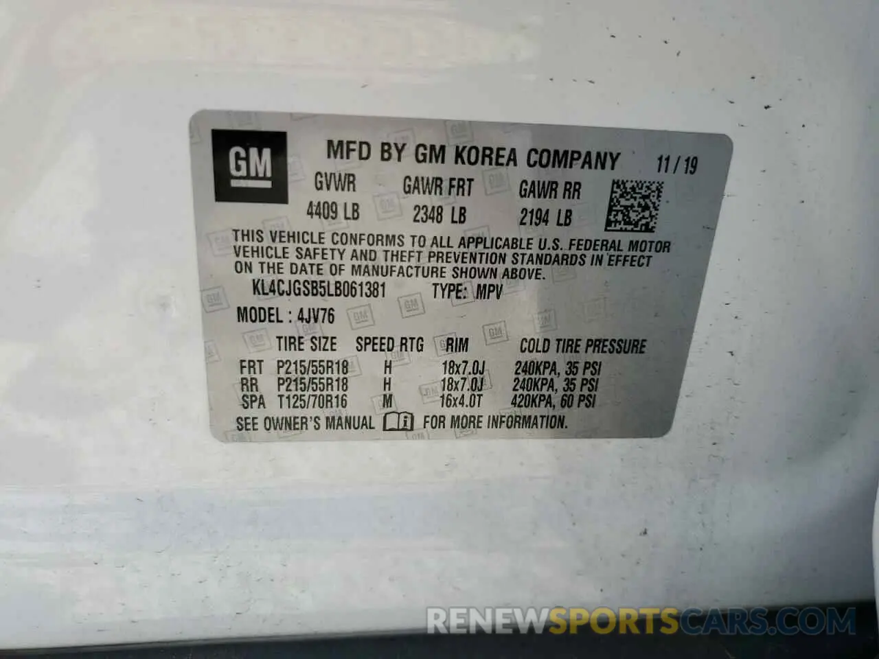 13 Photograph of a damaged car KL4CJGSB5LB061381 BUICK ENCORE 2020