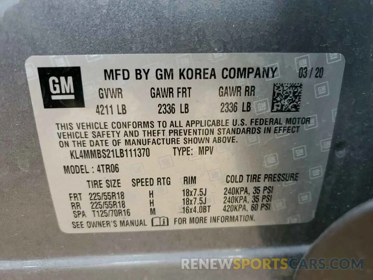 13 Фотография поврежденного автомобиля KL4MMBS21LB111370 BUICK ENCORE 2020