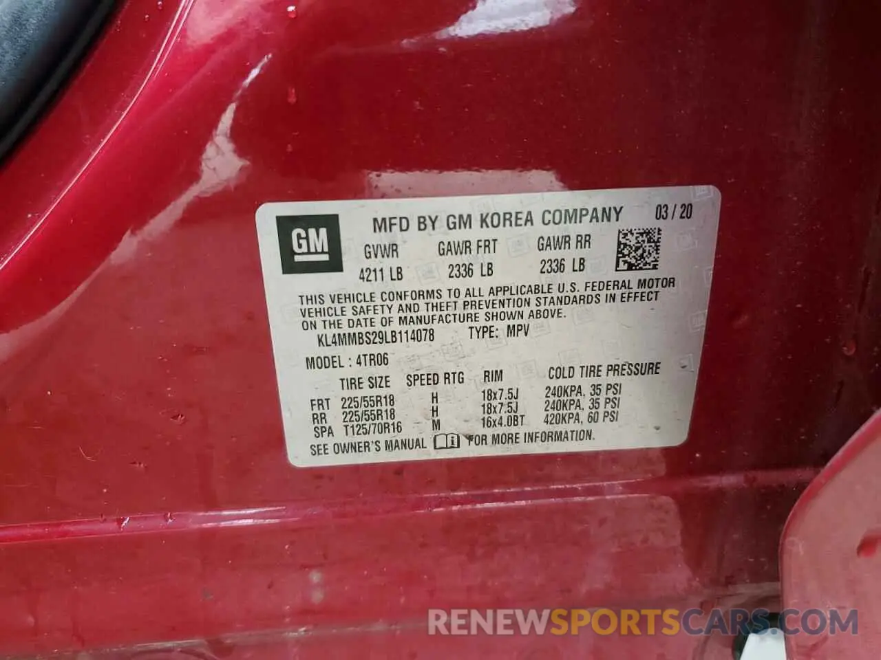 13 Photograph of a damaged car KL4MMBS29LB114078 BUICK ENCORE 2020