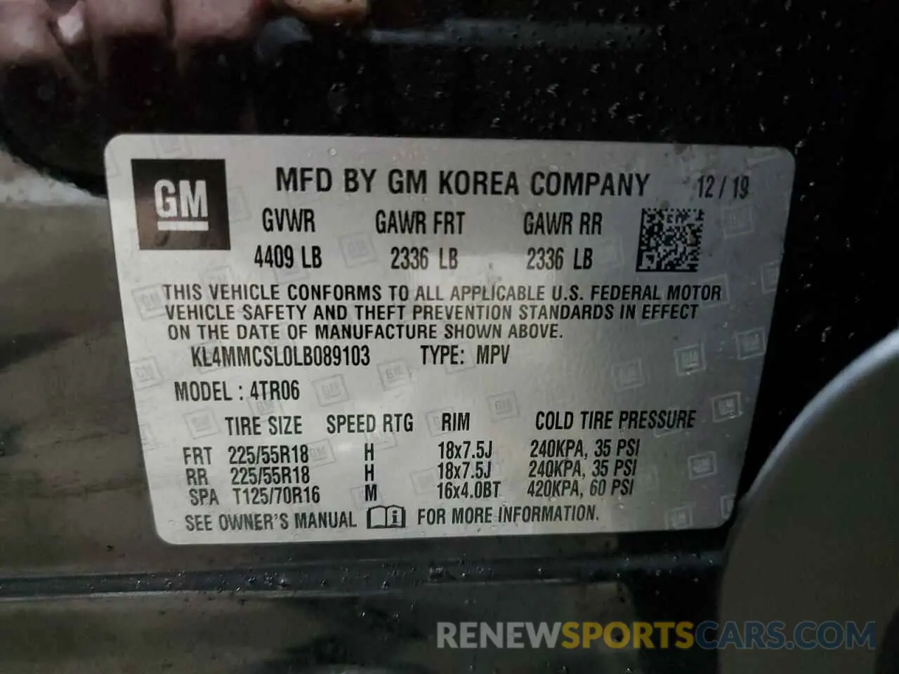 13 Фотография поврежденного автомобиля KL4MMCSL0LB089103 BUICK ENCORE 2020
