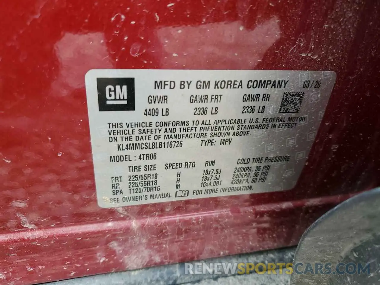 13 Photograph of a damaged car KL4MMCSL8LB116726 BUICK ENCORE 2020