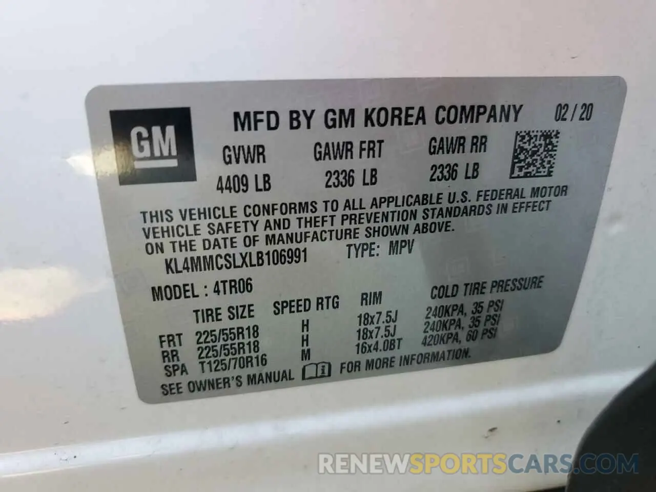 13 Photograph of a damaged car KL4MMCSLXLB106991 BUICK ENCORE 2020
