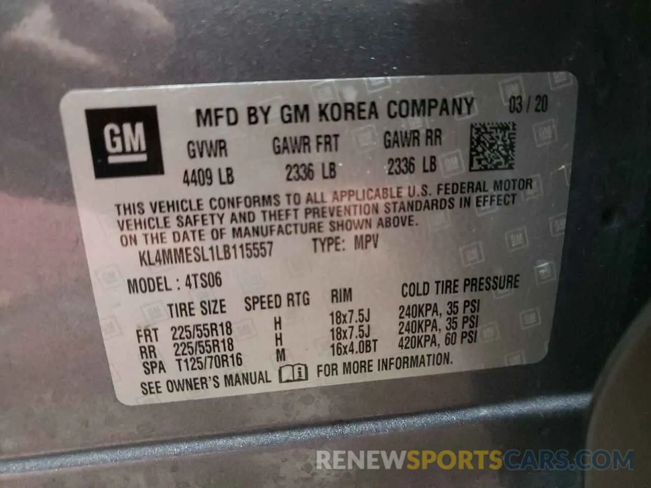 13 Photograph of a damaged car KL4MMESL1LB115557 BUICK ENCORE 2020
