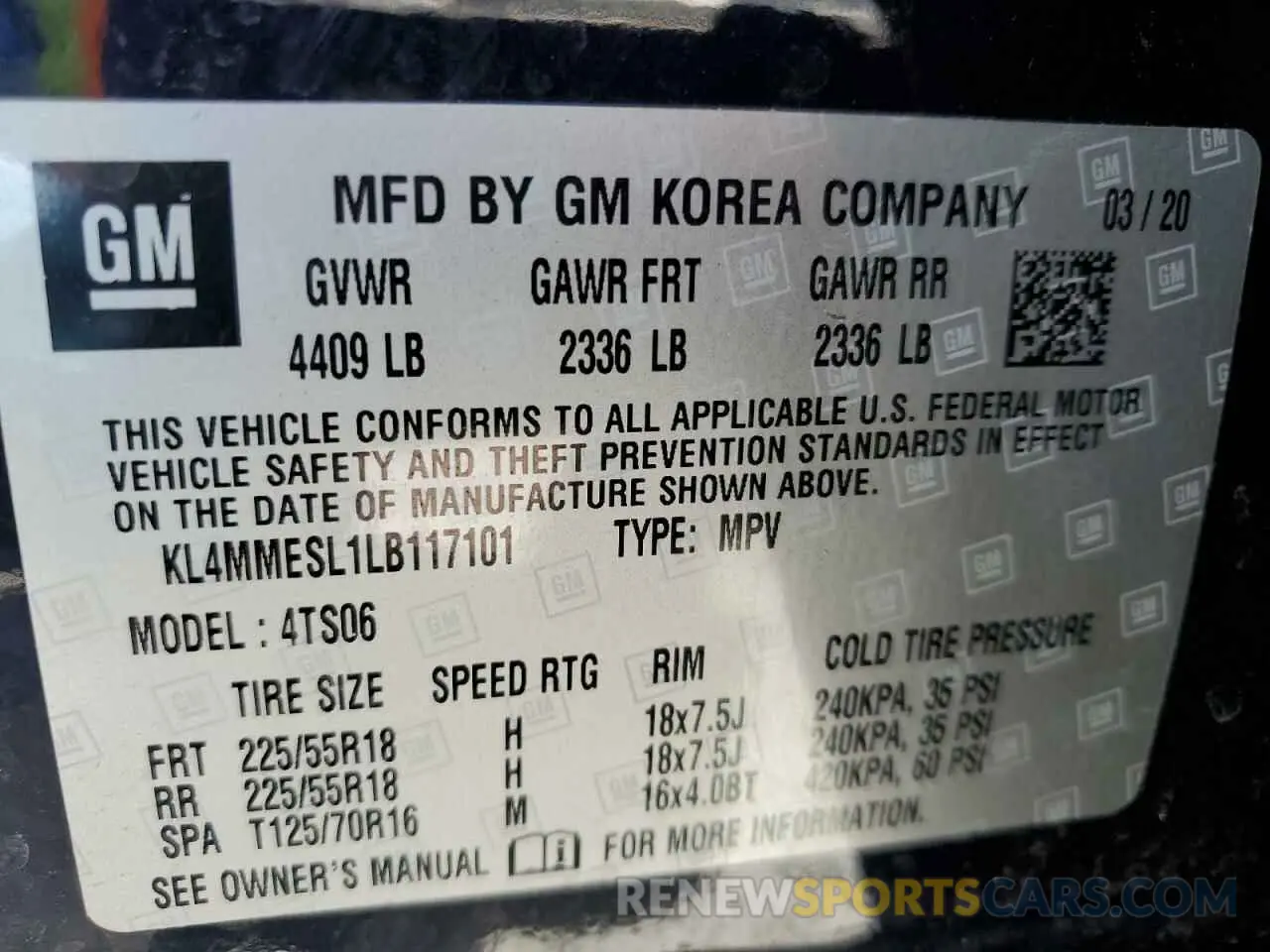 13 Фотография поврежденного автомобиля KL4MMESL1LB117101 BUICK ENCORE 2020