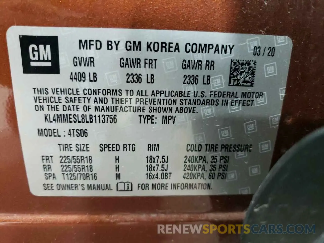 13 Фотография поврежденного автомобиля KL4MMESL8LB113756 BUICK ENCORE 2020