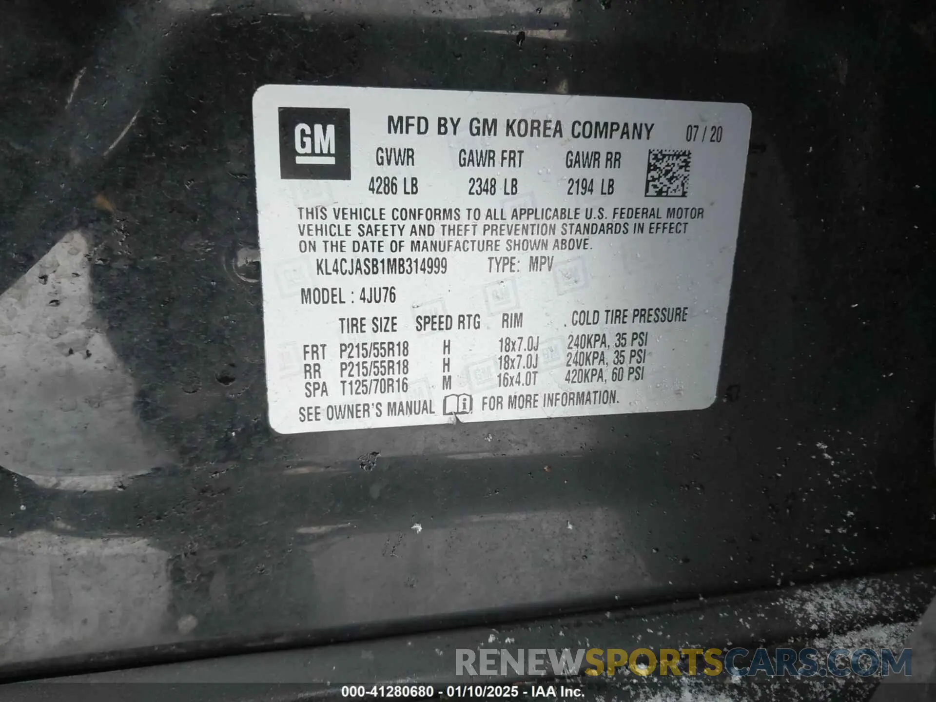 9 Фотография поврежденного автомобиля KL4CJASB1MB314999 BUICK ENCORE 2021